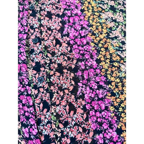 Kut From The Kloth Women's Jasmine Floral Print Chiffon Button Up Blouse Size L - Picture 5 of 8